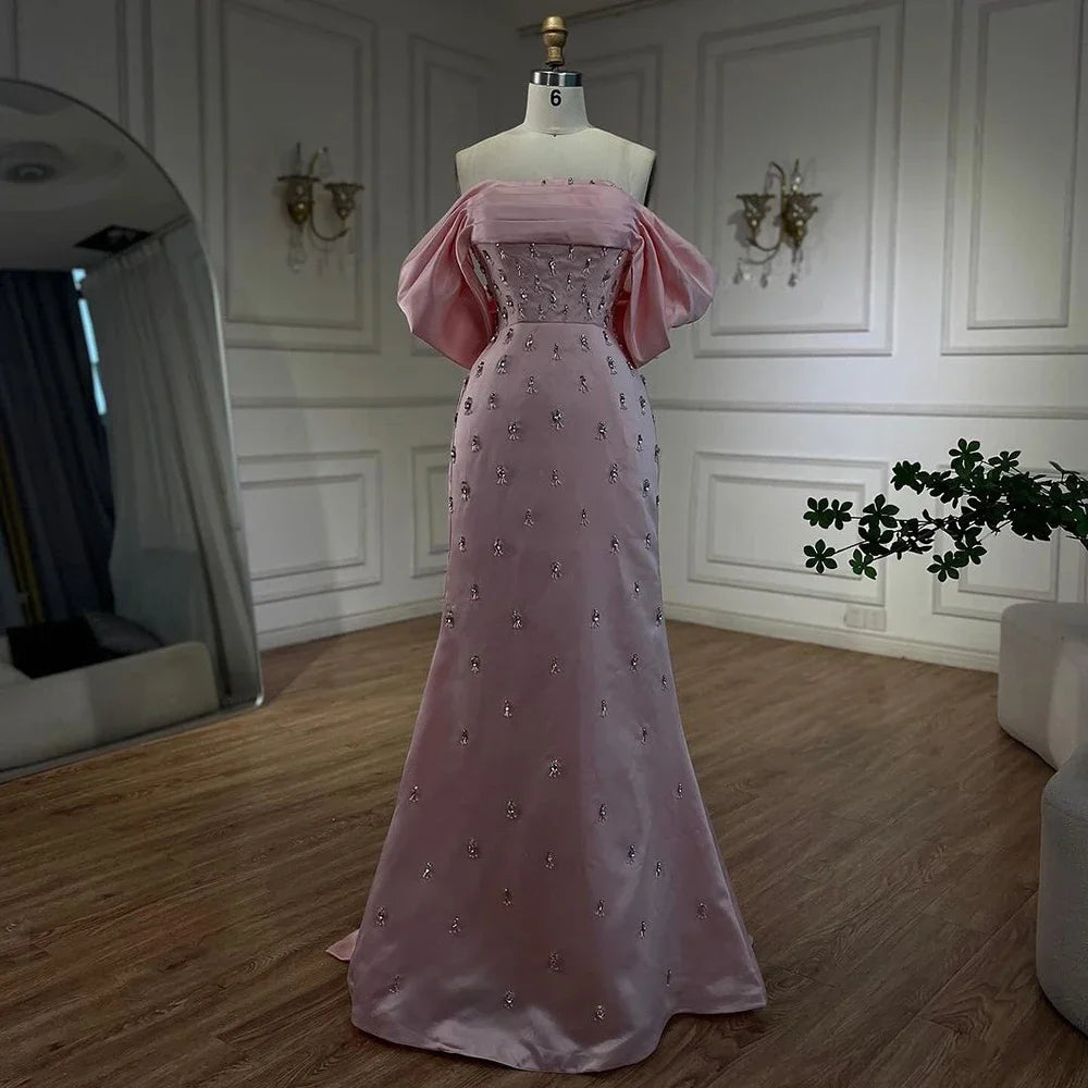 Luxury Baby Pink Off Shoulder Evening Dress for Women Party LA72414 - SERENE HILL