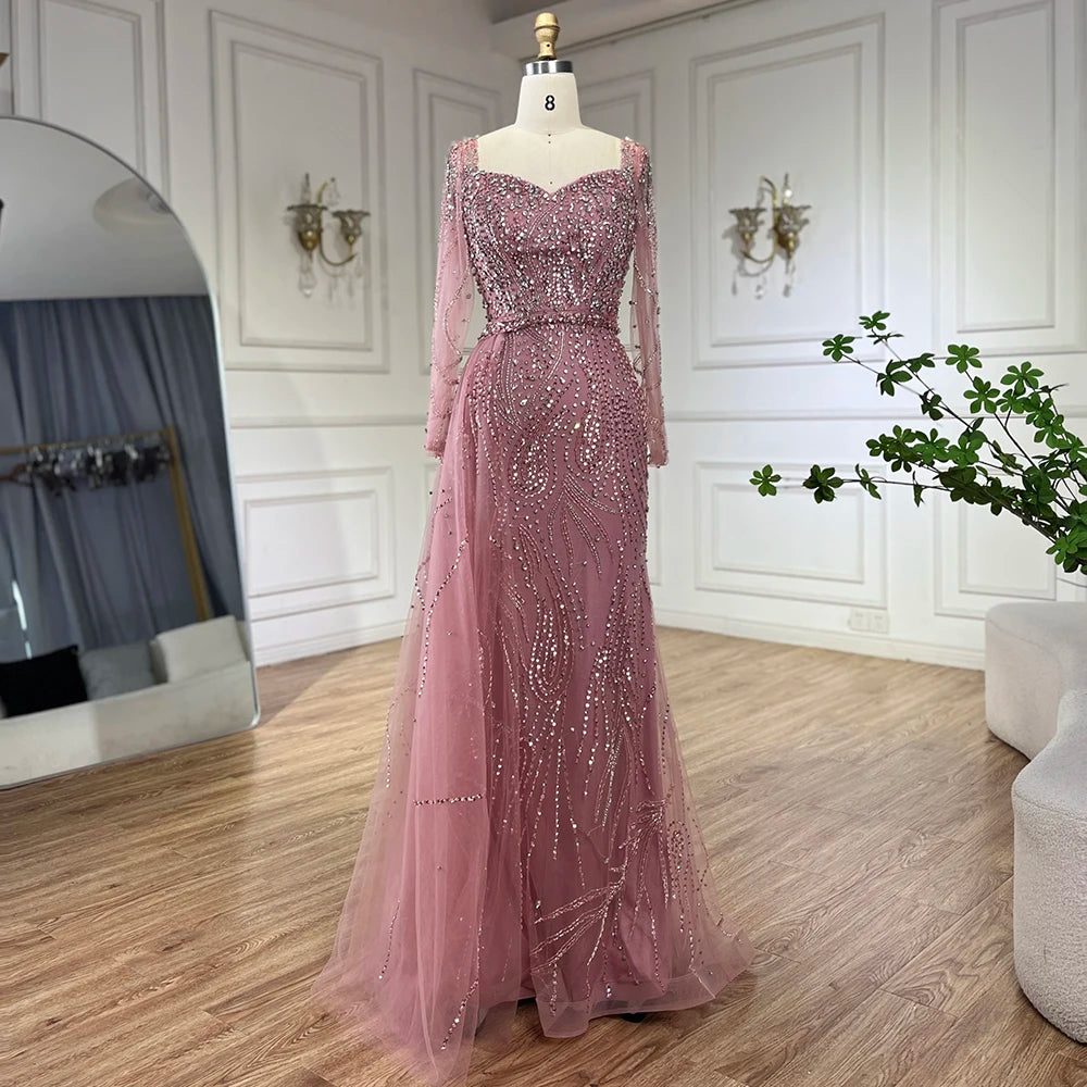 muslim mermaid wedding dress Muslim Pink Elegant Mermaid Gowns with Long Sleeve LA72441 Pink / 4