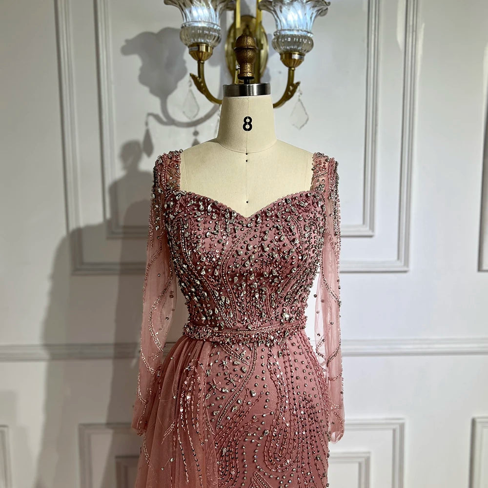 Muslim Pink Elegant Mermaid Gowns with Long Sleeve LA72441 - SERENE HILL