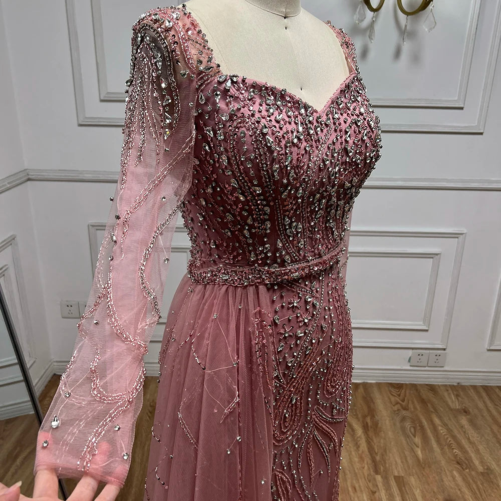 Muslim Pink Elegant Mermaid Gowns with Long Sleeve LA72441 - SERENE HILL