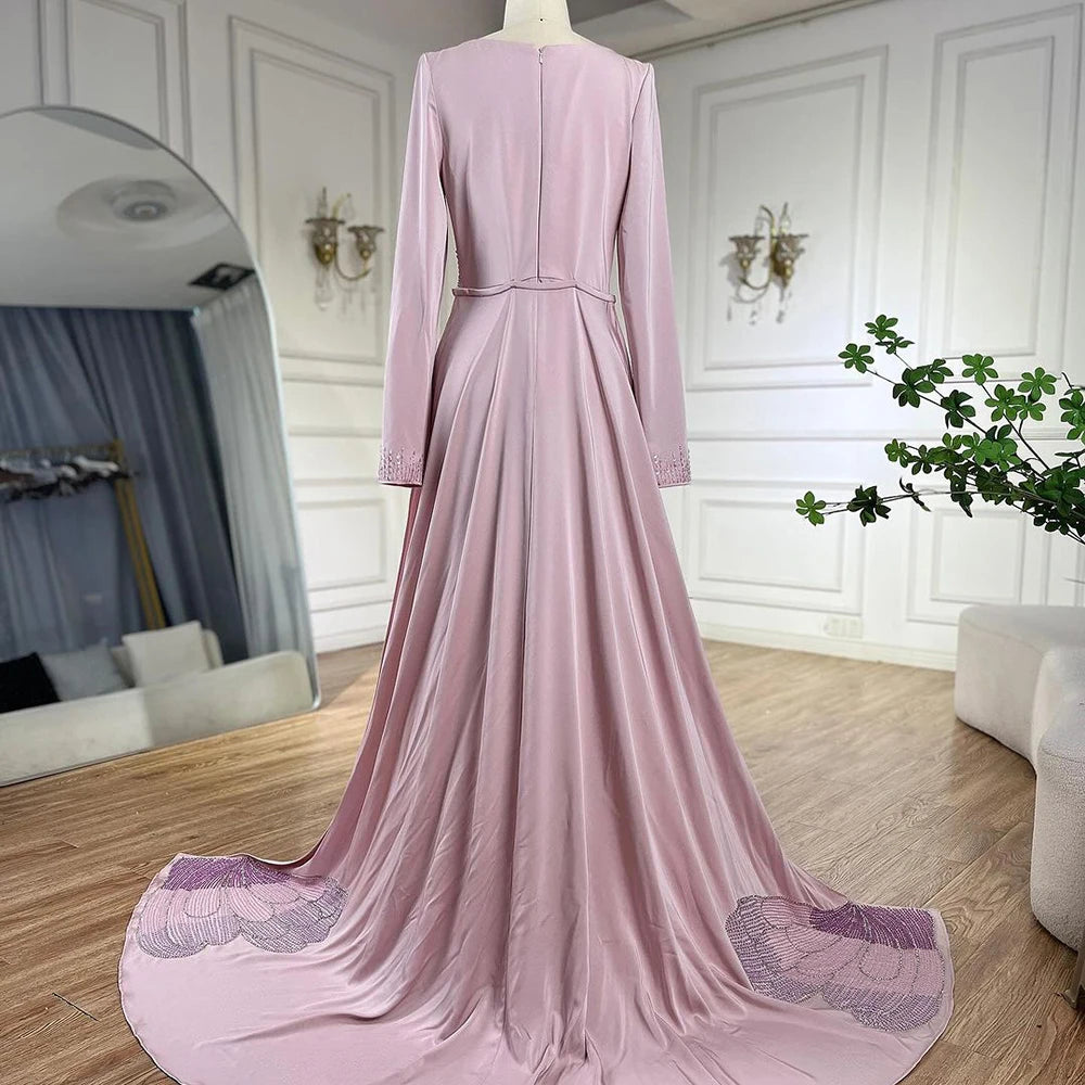 Serene Hill 2025 Arabic Pink Mermaid Elegant Beaded Satin Luxury Dubai Evening Dresses Gowns For Women Party LA72001A - SERENE HILL