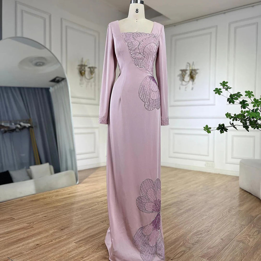 Serene Hill 2025 Arabic Pink Mermaid Elegant Beaded Satin Luxury Dubai Evening Dresses Gowns For Women Party LA72001A - SERENE HILL