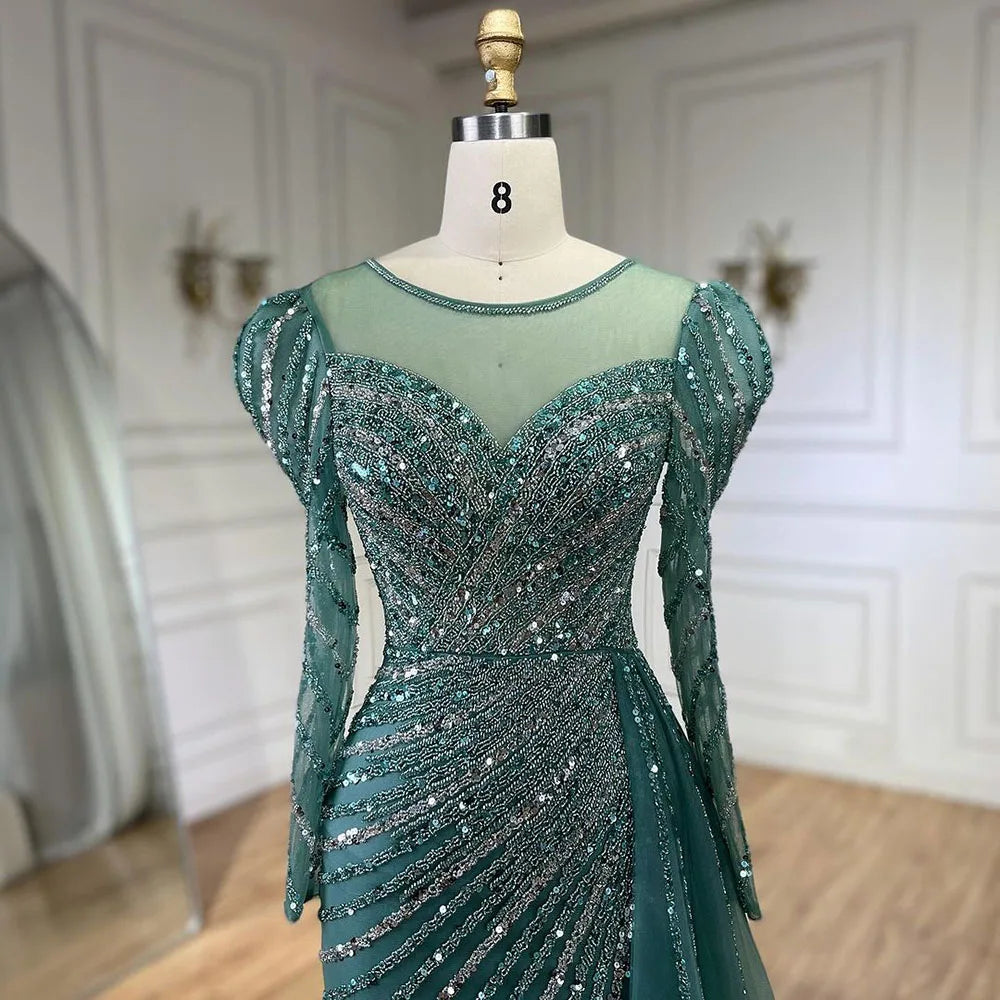 Serene Hill 2025 Arabic Turquoise Mermaid Split Beaded Luxury Dubai Long Evening Dresses Gowns for Women Wedding Party LA72448 - SERENE HILL