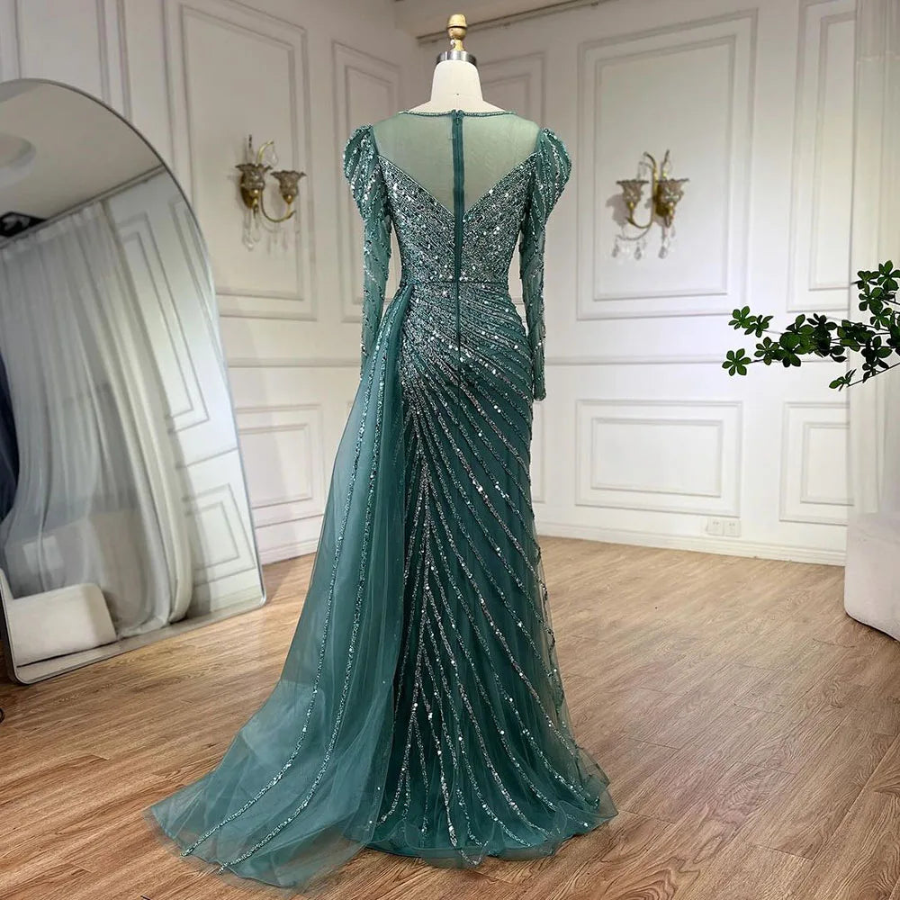 Serene Hill 2025 Arabic Turquoise Mermaid Split Beaded Luxury Dubai Long Evening Dresses Gowns for Women Wedding Party LA72448 - SERENE HILL