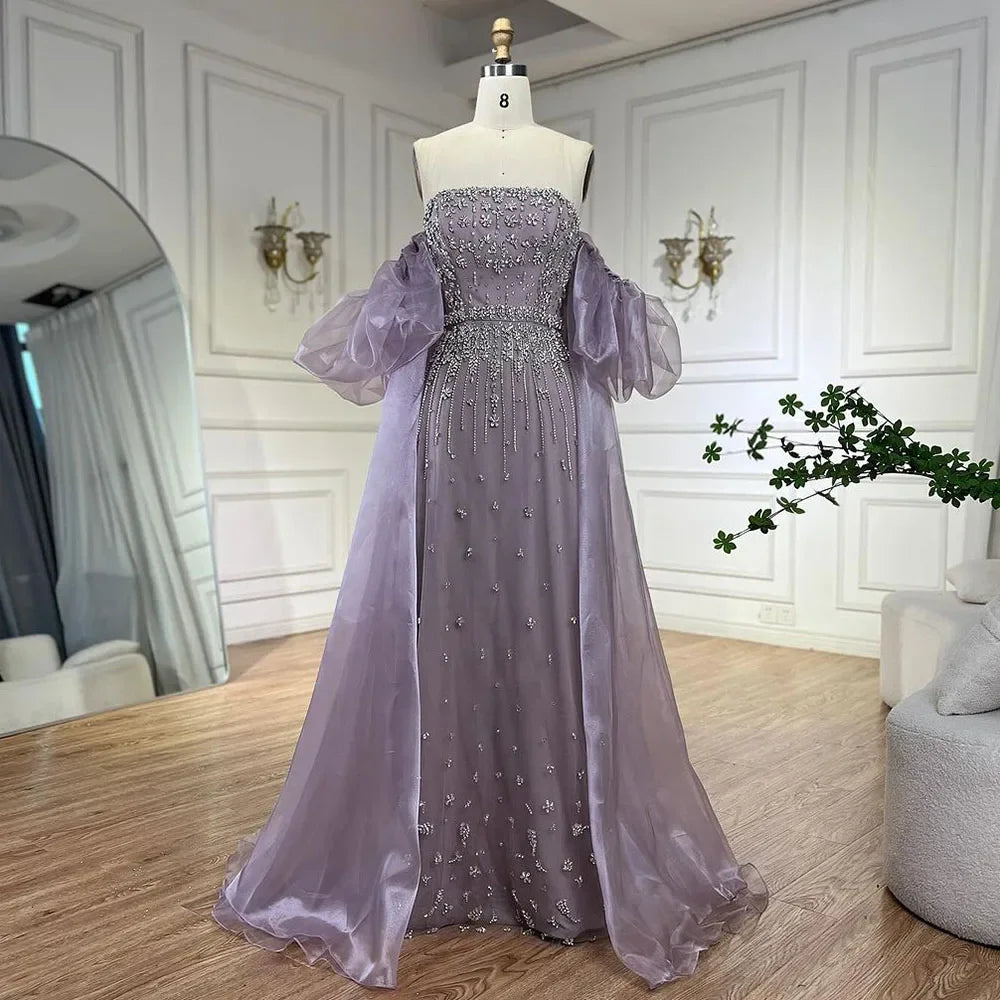 Luxury Arabic Black Crystal Evening Dress With Cape LA72002 - SERENE HILL
