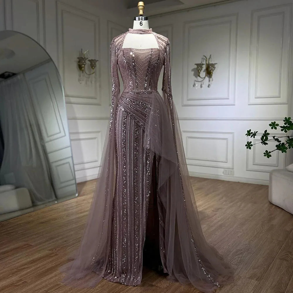 Mermaid Dusty Pink Evening Dress with Cape Sleeves LA72312 - SERENE HILL