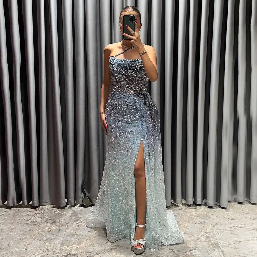 Luxury Blue One Shoulder Evening Dress with Overskirt LA72434 SERENE HILL Luxury Blue One Shoulder Evening Dress with Overskirt LA72434 SERENE HILL