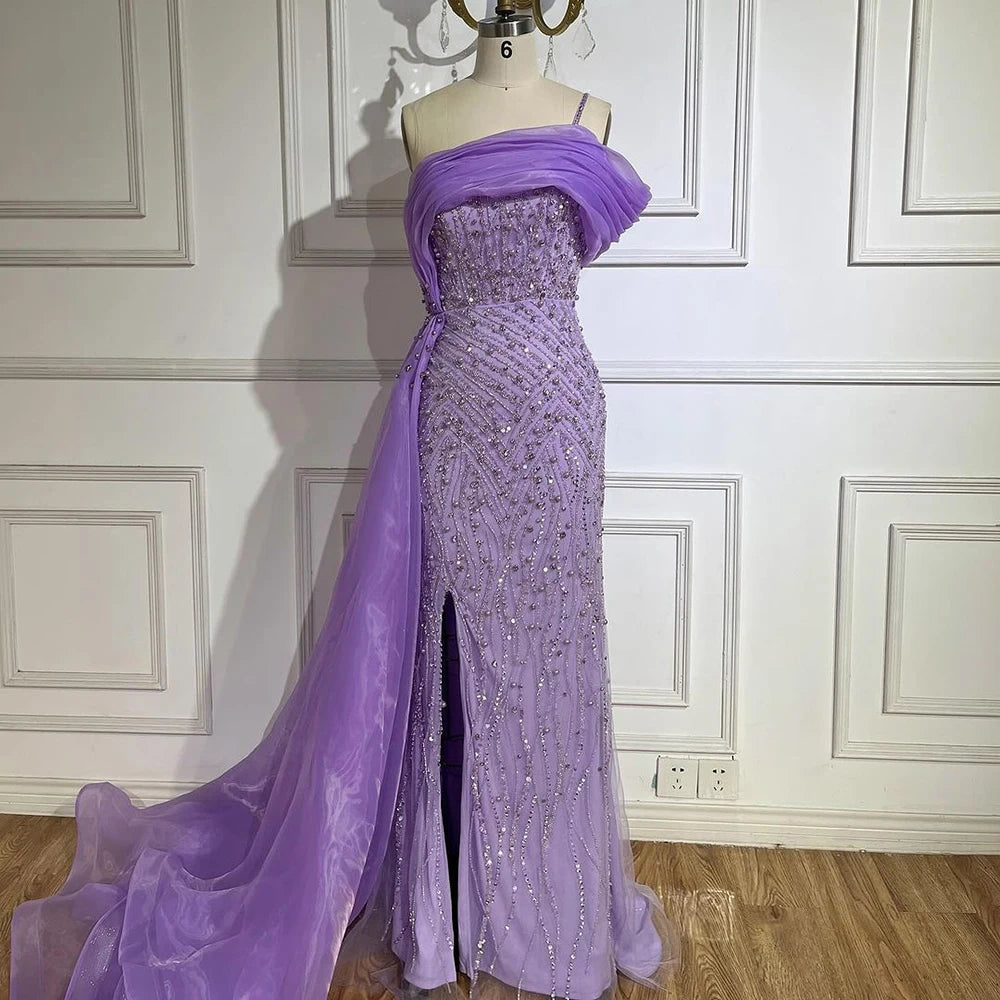 Luxury One Shoulder Blue Evening Dress with Overskirt LA72244A - SERENE HILL