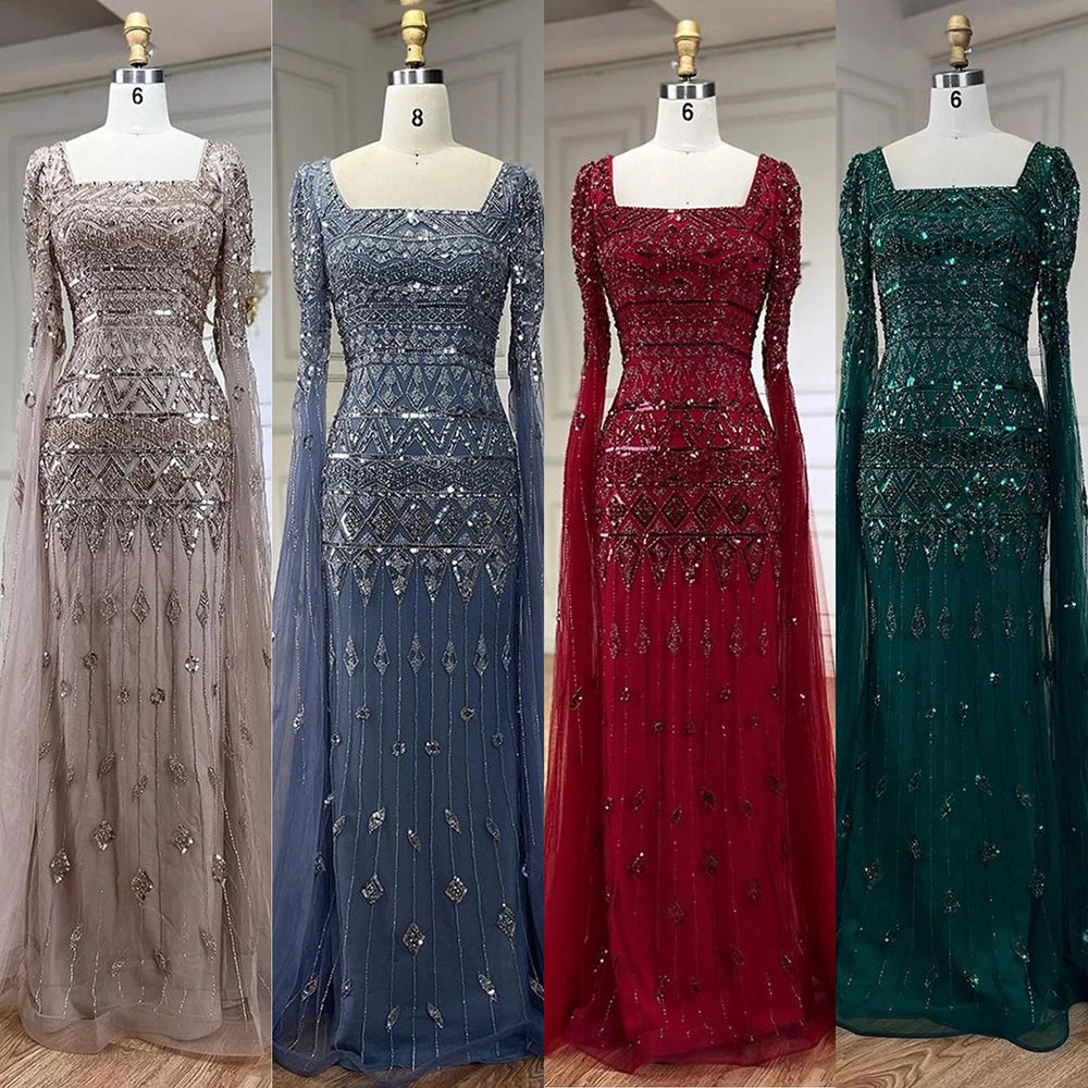 Luxury Wine Red Evening Dress with Cape Sleeves LA72355A - SERENE HILL