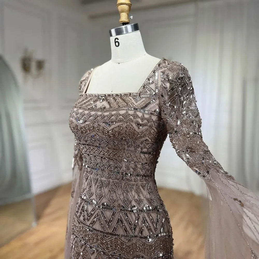 Luxury Wine Red Evening Dress with Cape Sleeves LA72355A - SERENE HILL