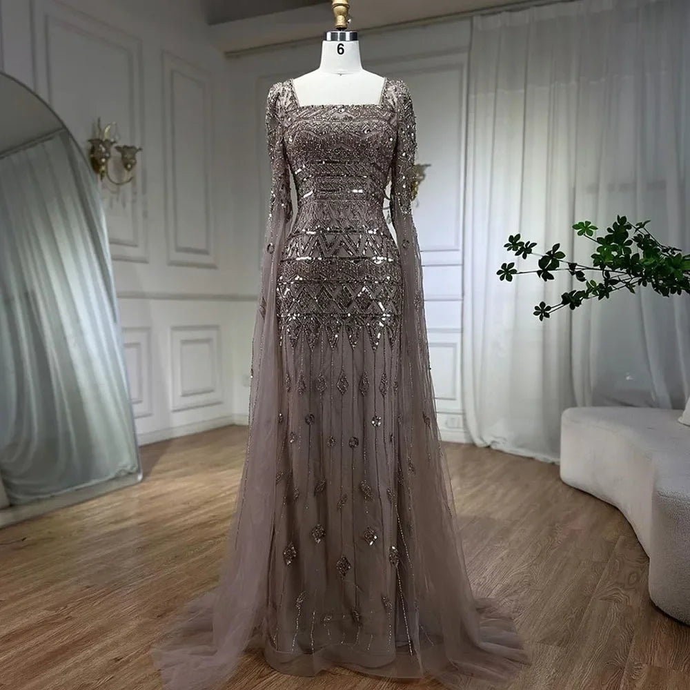 Luxury Wine Red Evening Dress with Cape Sleeves LA72355A - SERENE HILL