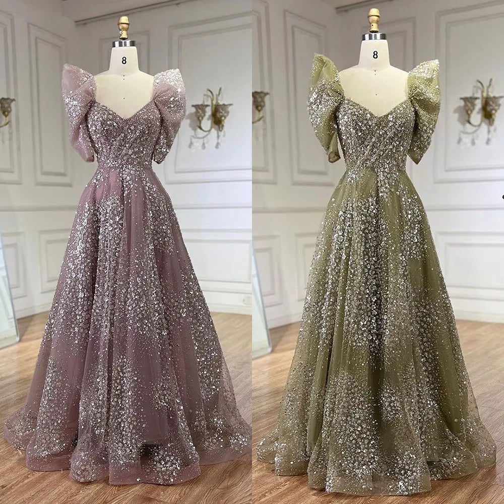 Glitter Lime Green Luxury Dubai Evening Dress Engagement Arabic LA72447 - SERENE HILL