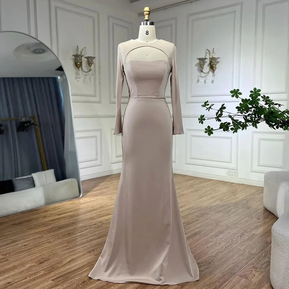 Luxury Dubai Blue Satin Mermaid Evening Dress Lace-Up Back LA72416 - SERENE HILL
