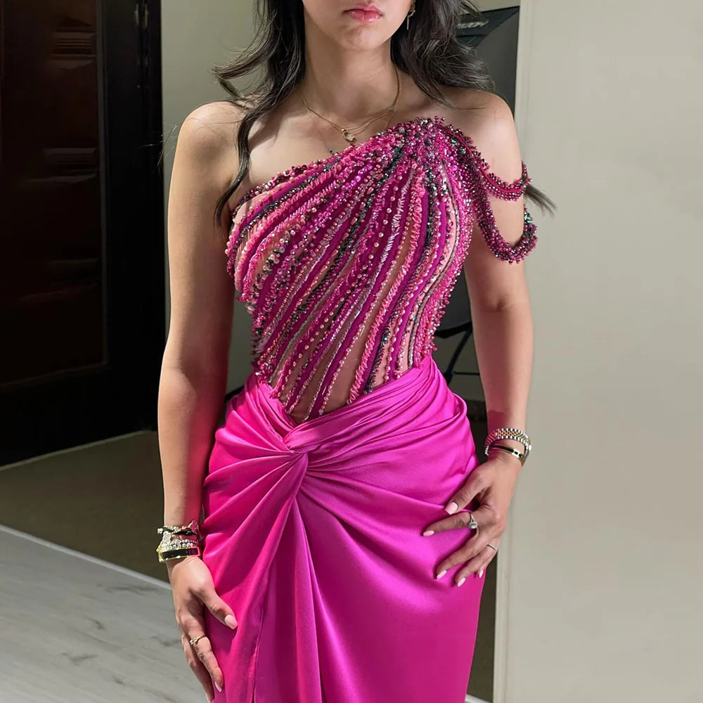 Luxury Designer Fuchsia Evening Dresses Dubai Gown for Special Occasion Dresses LA72669 - SERENE HILL