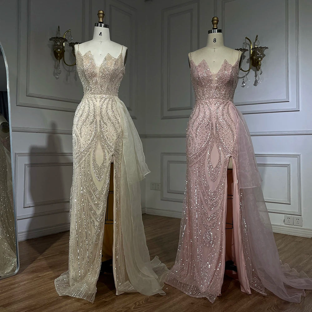 Light Pink Spaghetti Strap Mermaid Evening Dress with Beaded Overskirt LA72378A - SERENE HILL
