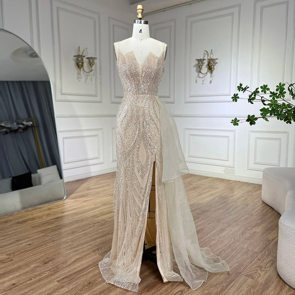 Light Pink Spaghetti Strap Mermaid Evening Dress with Beaded Overskirt LA72378A - SERENE HILL