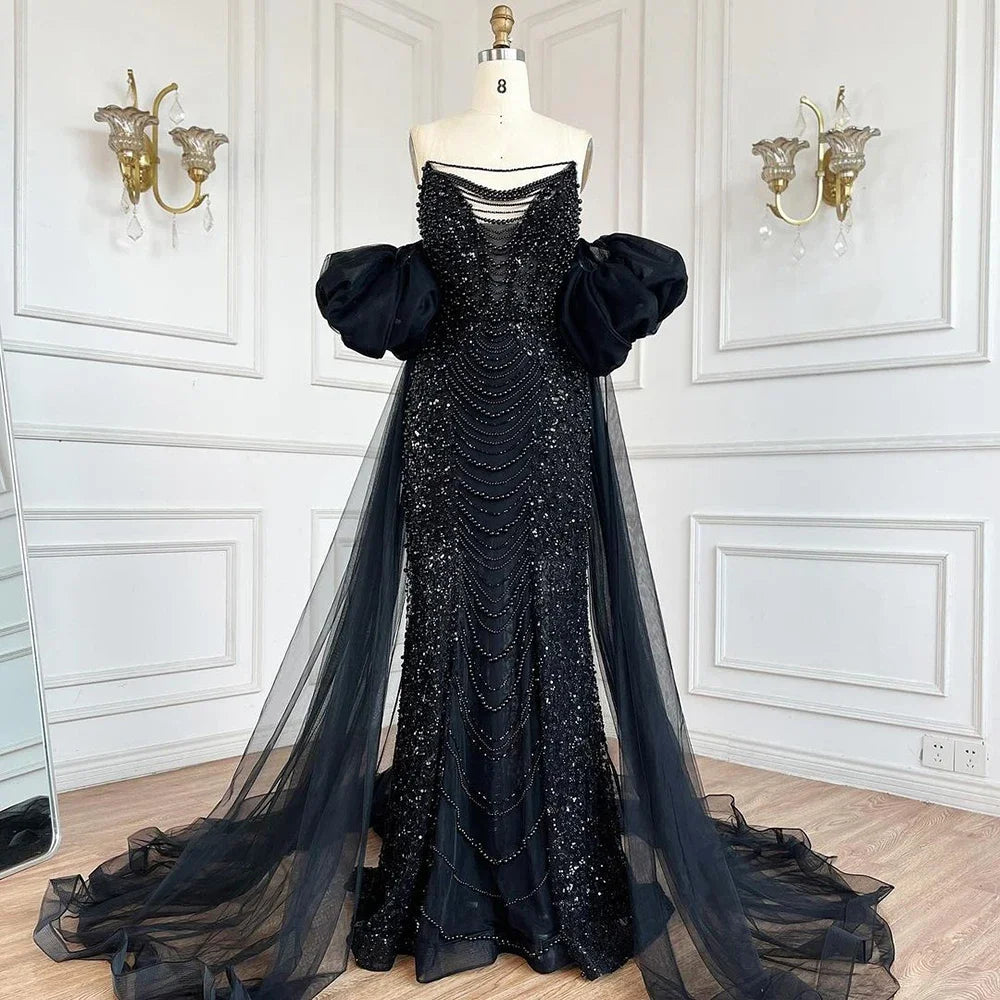 Pearls Purple Mermaid Evening Dress with Cape Sleeves LA72653 - SERENE HILL