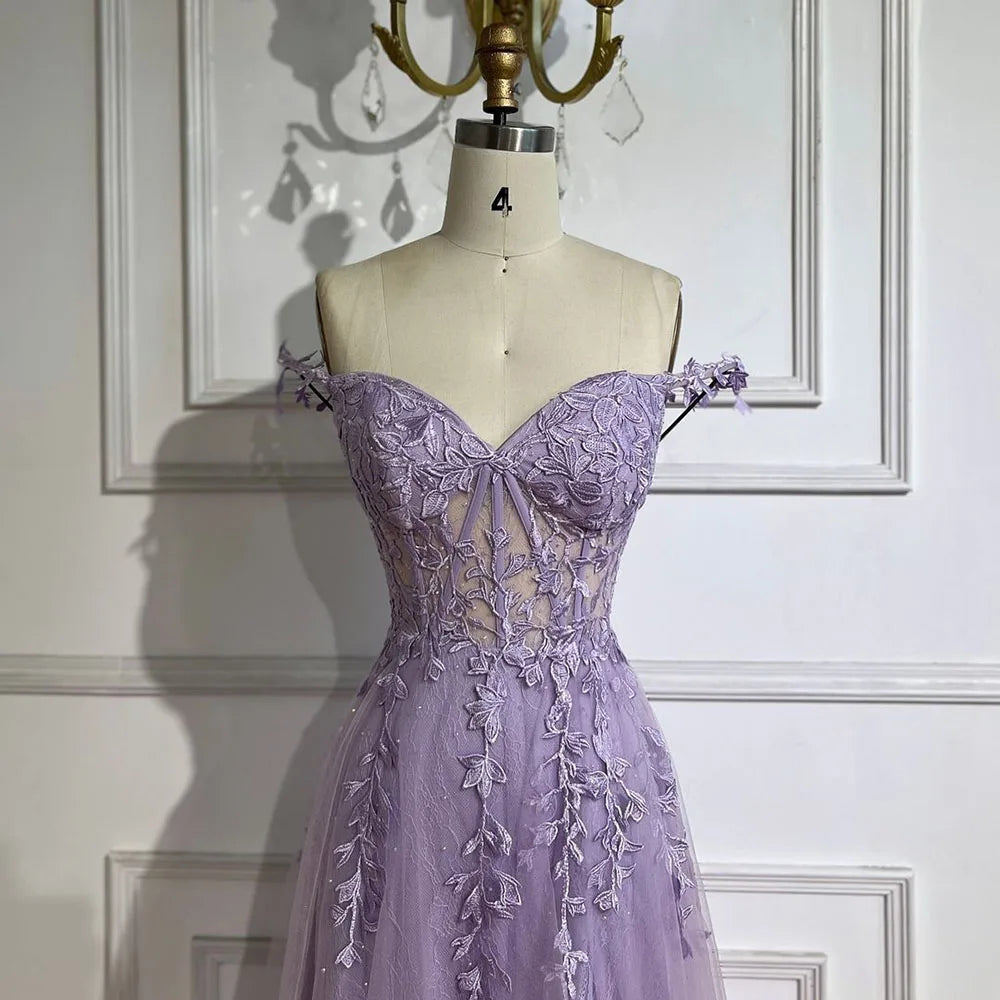 Serene Hill 2025 Lilac Spaghetti Strap Lace-Up Back A-Line Appliqué Prom Dress for Women | Wedding Party LA72620 - SERENE HILL