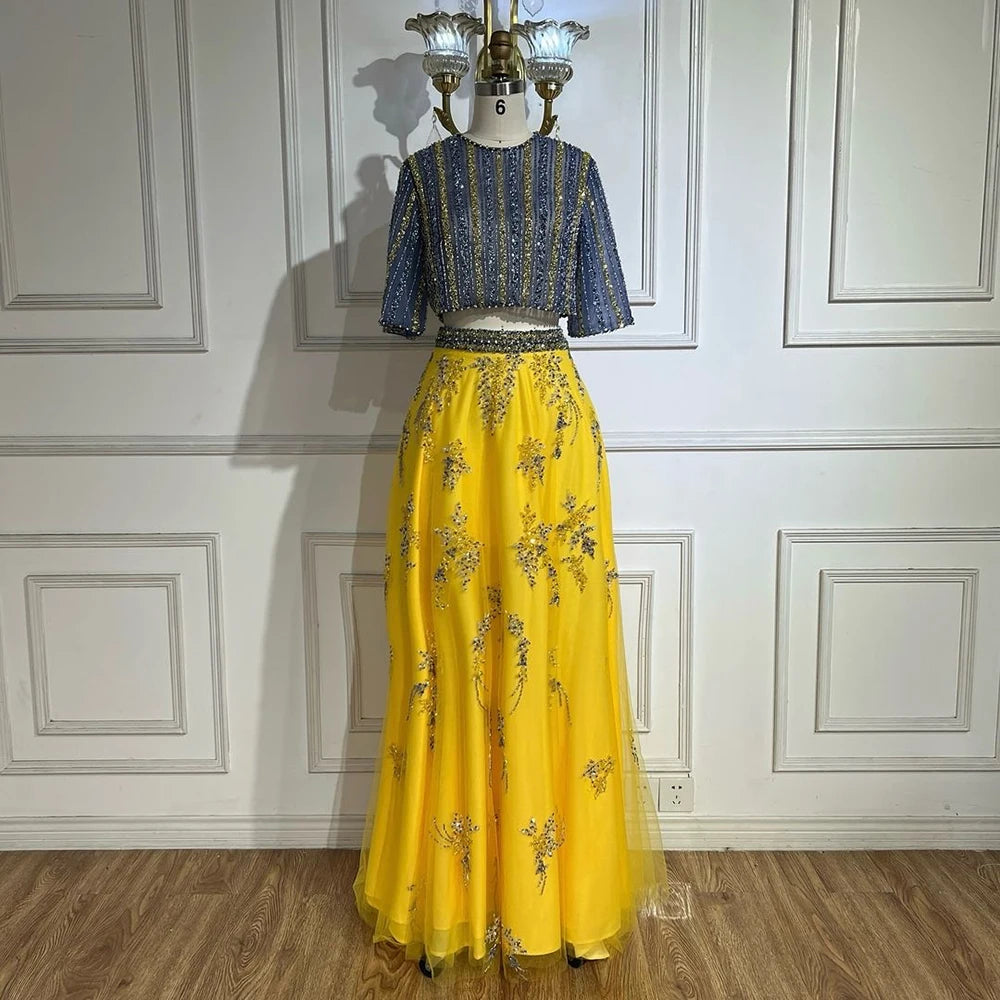 Luxury Dubai Blue Yellow 2 Pieces Evening Dresses LA72470 - SERENE HILL