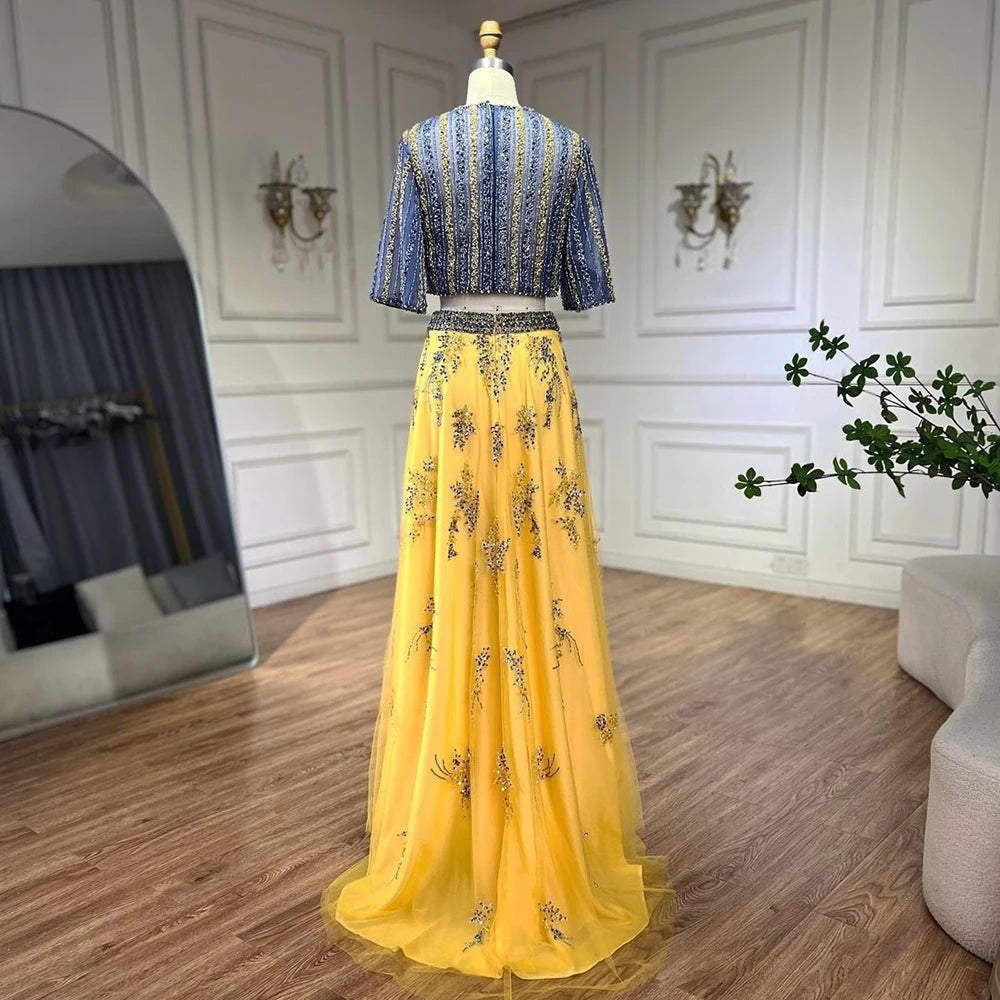 Luxury Dubai Blue Yellow 2 Pieces Evening Dresses LA72470 - SERENE HILL