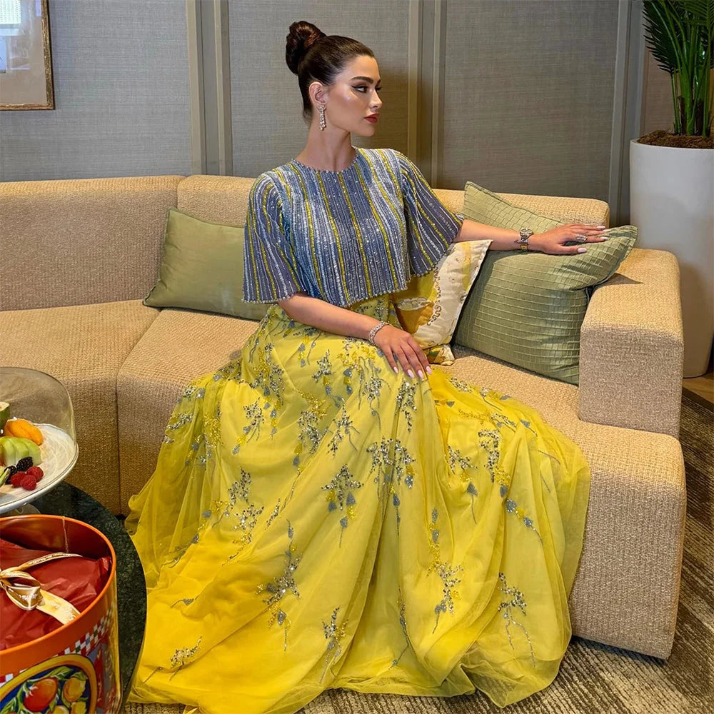 Luxury Dubai Blue Yellow 2 Pieces Evening Dresses LA72470 - SERENE HILL