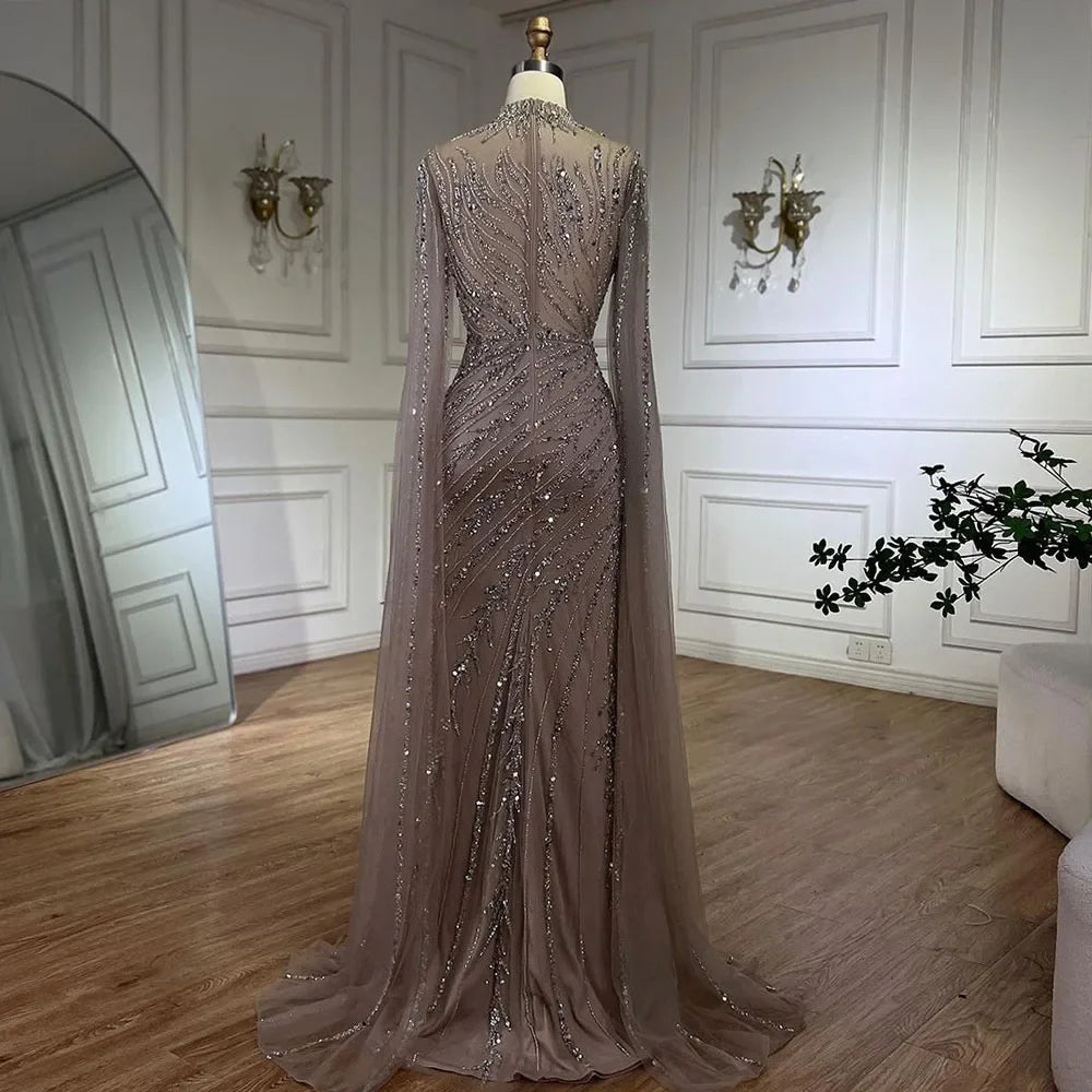 Luxury Nude Mermaid Evening Dress with Cape Sleeves LA71885A - SERENE HILL