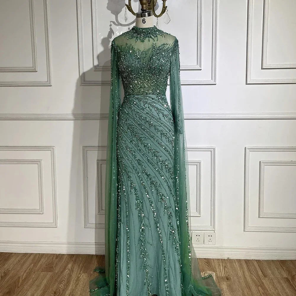 Luxury Nude Mermaid Evening Dress with Cape Sleeves LA71885A - SERENE HILL