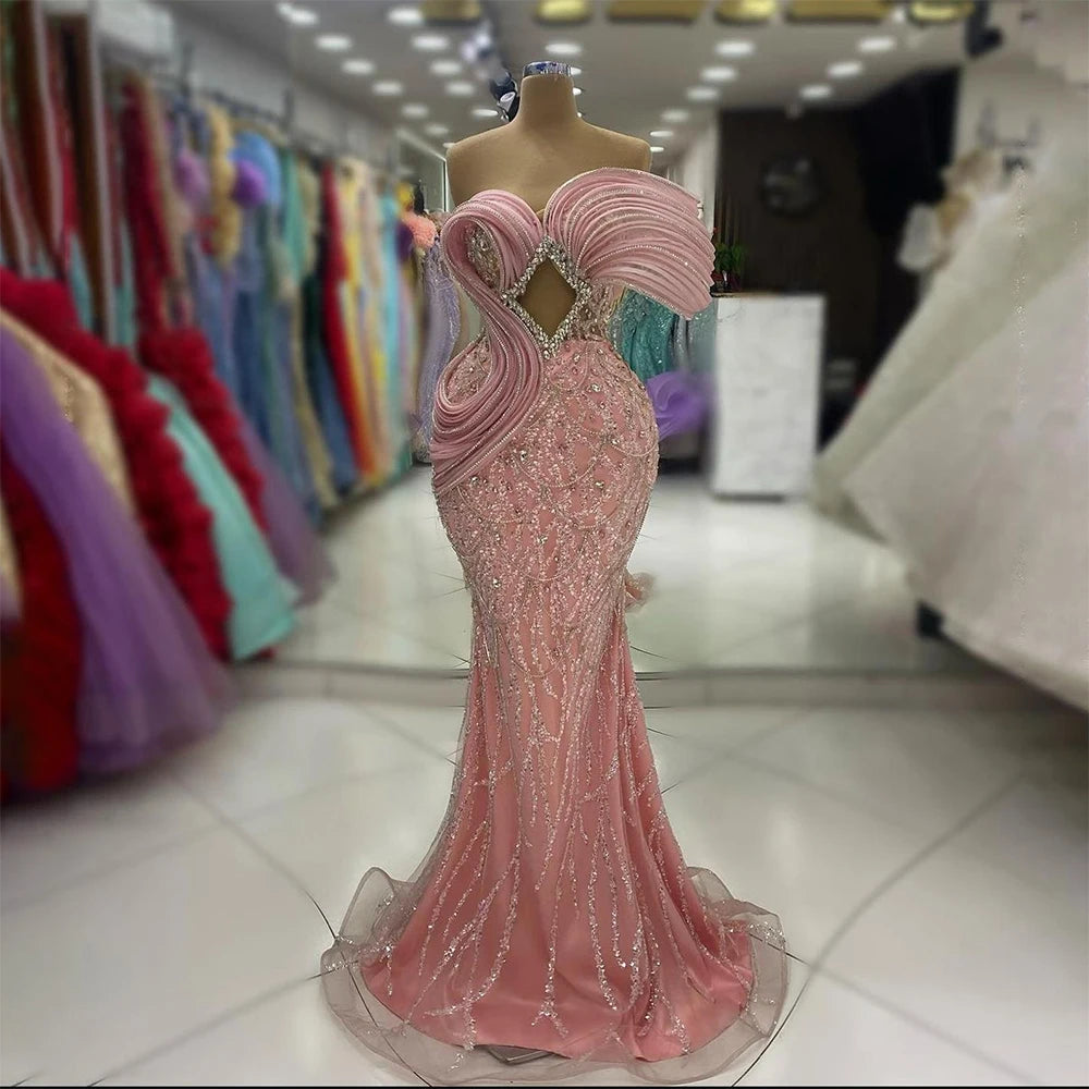 Pink One-Shoulder Luxury Beaded Cut Out Mermaid Evening Dress LA72455 SERENE HILL Pink One-Shoulder Luxury Beaded Cut Out Mermaid Evening Dress LA72455 SERENE HILL