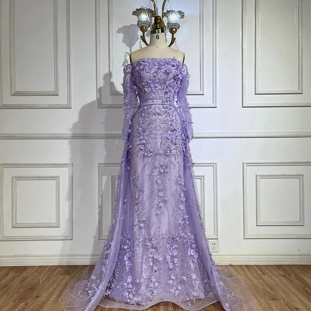 Pink Beaded Mermaid Evening Gown with Overskirt and Appliques LA72641 - SERENE HILL
