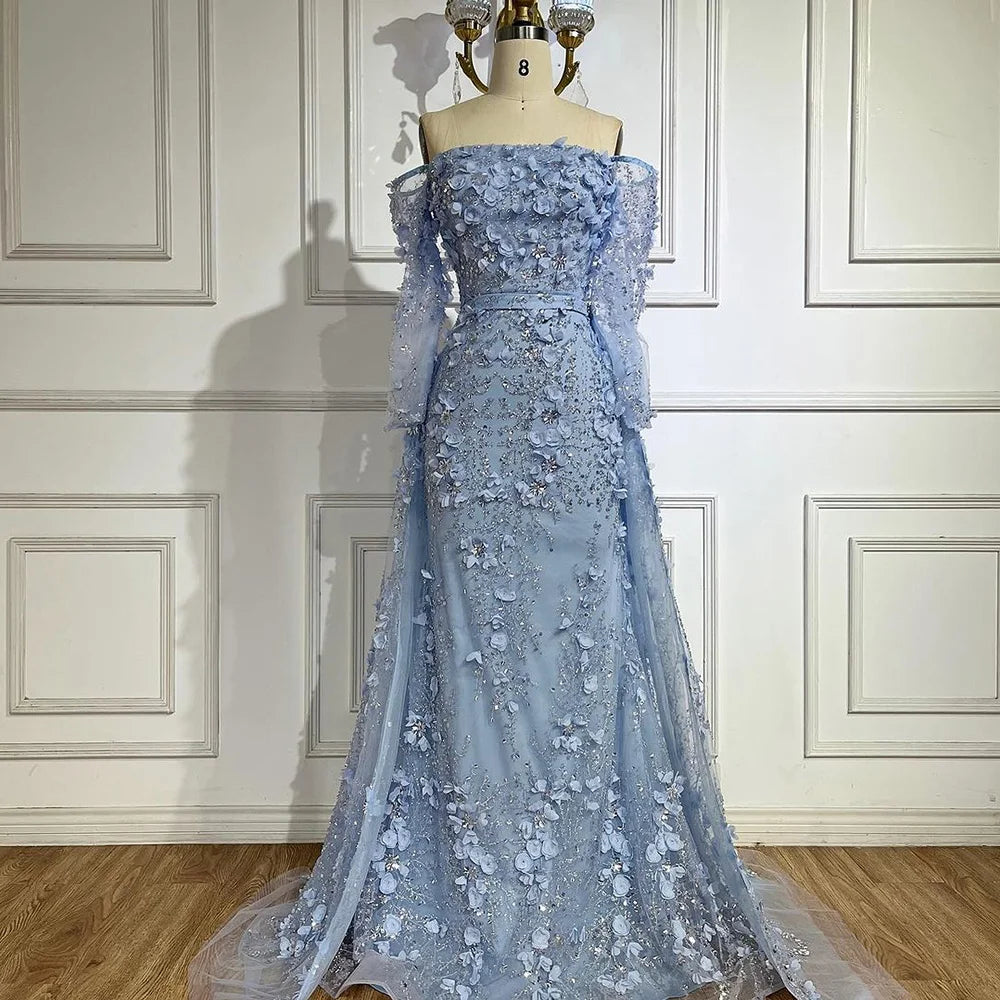 Pink Beaded Mermaid Evening Gown with Overskirt and Appliques LA72641 - SERENE HILL