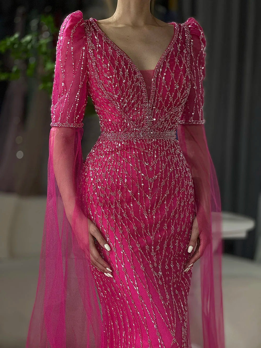 Luxury Fuchsia Evening Dress Mermaid Gown for Formal Occasion LA72774 - SERENE HILL
