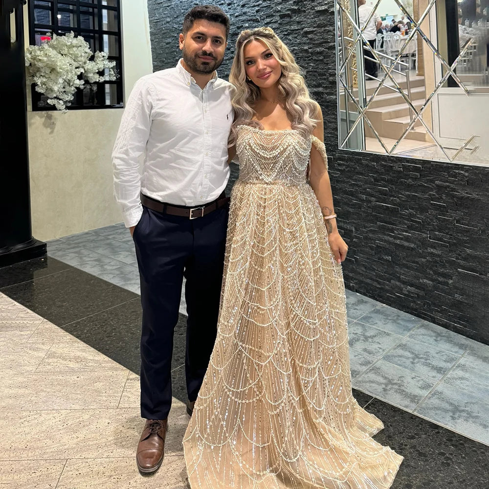 champagne designer dress Alyce Paris 62142 - Elegant Beaded Gown with Slit