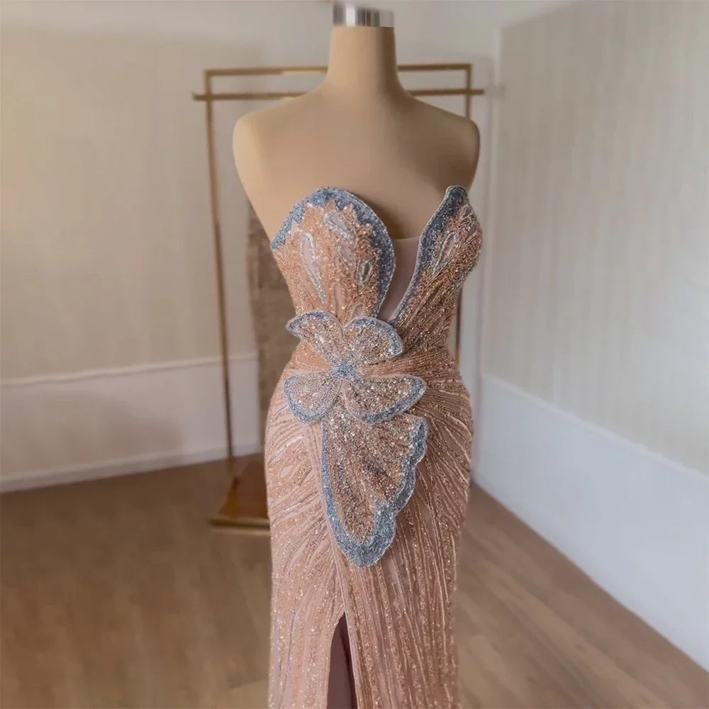 Luxury Dubai Saudi Arabic Pink Mermaid Evening Dress with High Split for Formal Occasion LA72480 - SERENE HILL