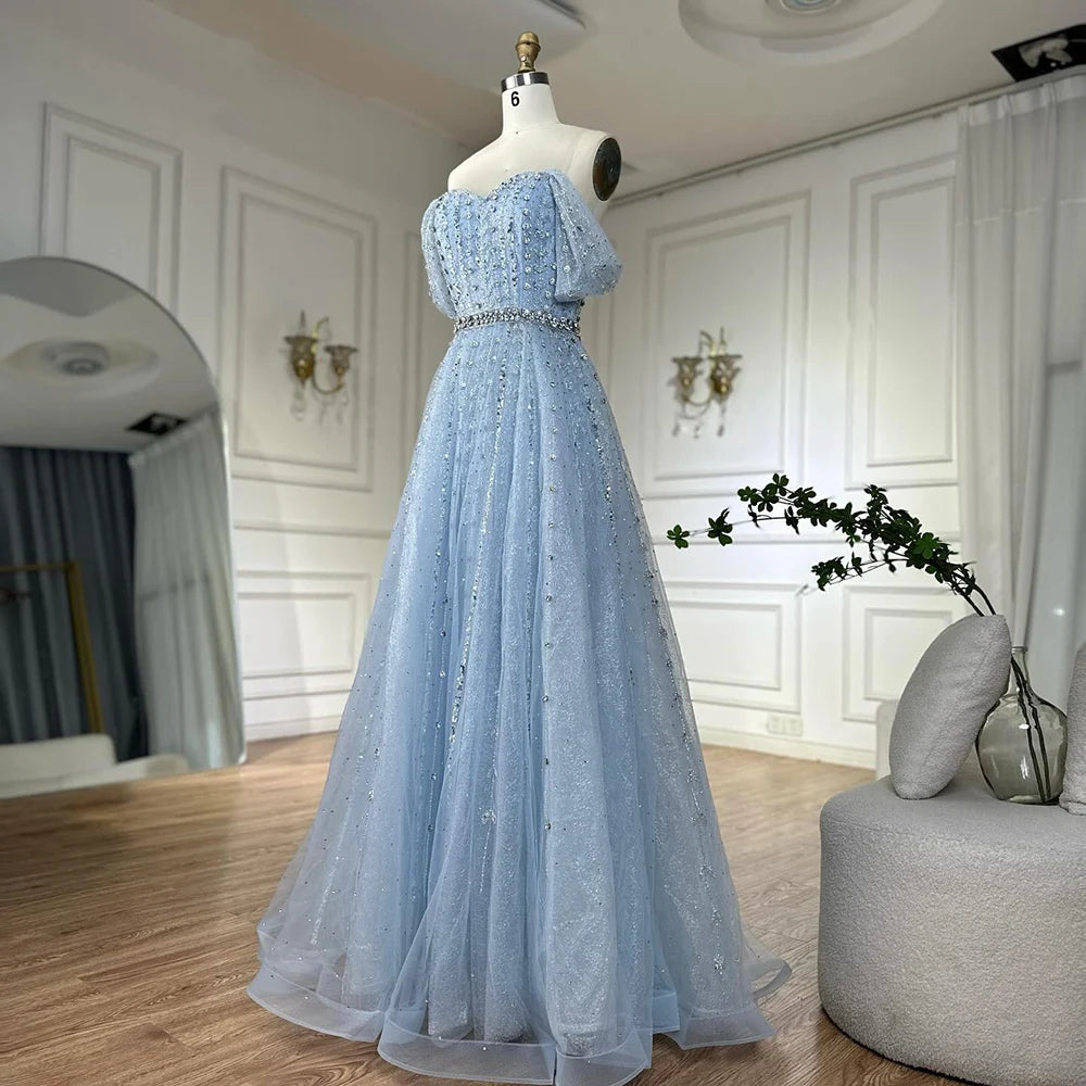 Blue A Line Beaded Backless Evening Dress Gown LA72834 - SERENE HILL
