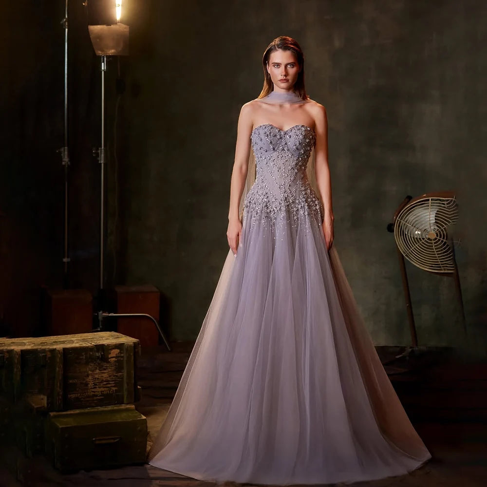 Luxury Dubai Arabic Lilac A-Line Beaded Evening Dresses Gowns for Formal Occasion LA72832 - SERENE HILL