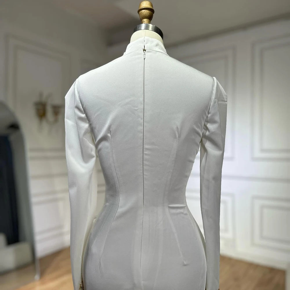 Luxury Dubai Arabic White Beaded Satin Saudi Mermaid Evening Dresses Gowns for Formal Occasion LA72815 - SERENE HILL