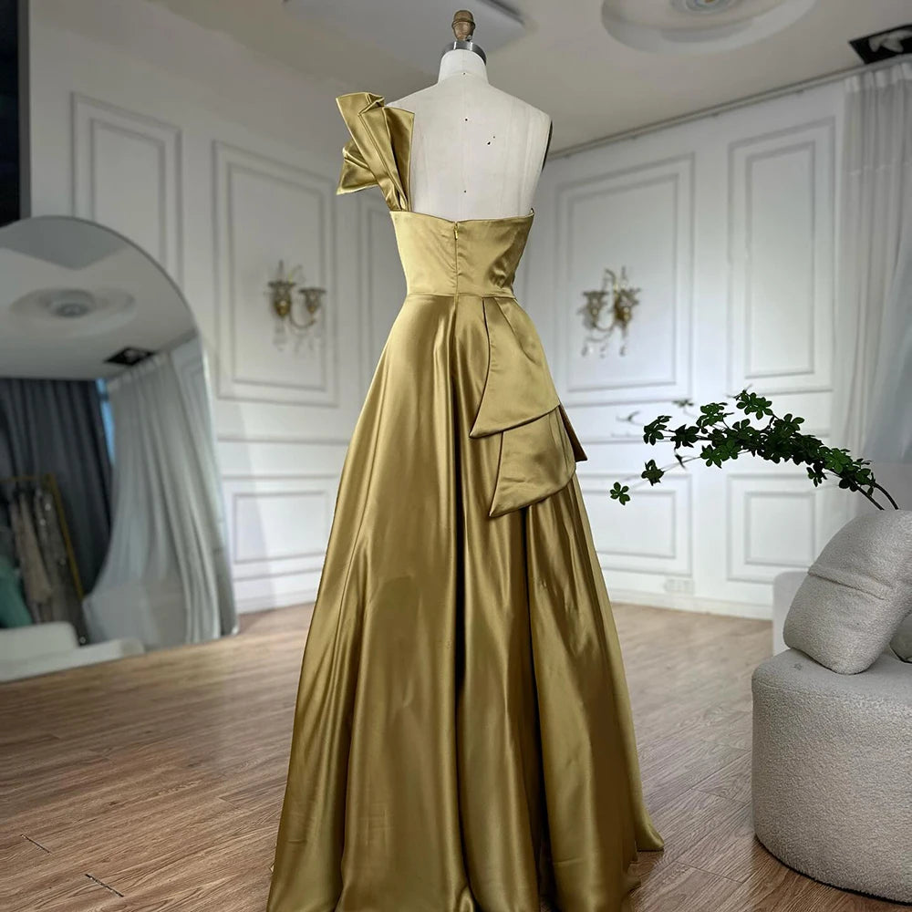 Luxury Yellow Satin One Shoulder A Line Evening Dress LA72794 - SERENE HILL