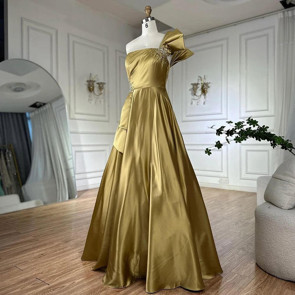 Luxury Yellow Satin One Shoulder A Line Evening Dress LA72794 - SERENE HILL