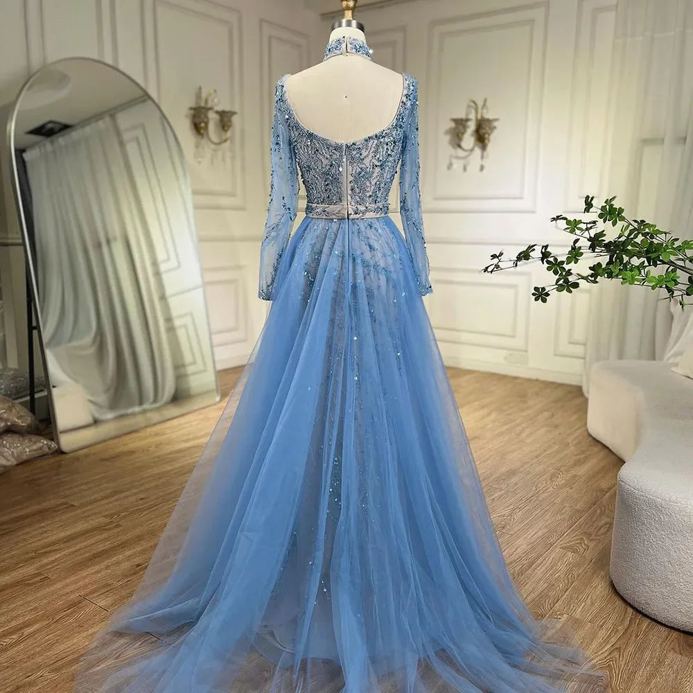 Luxury Beaded Mermaid Blue Evening Dress with Overskirt LA71653E - SERENE HILL