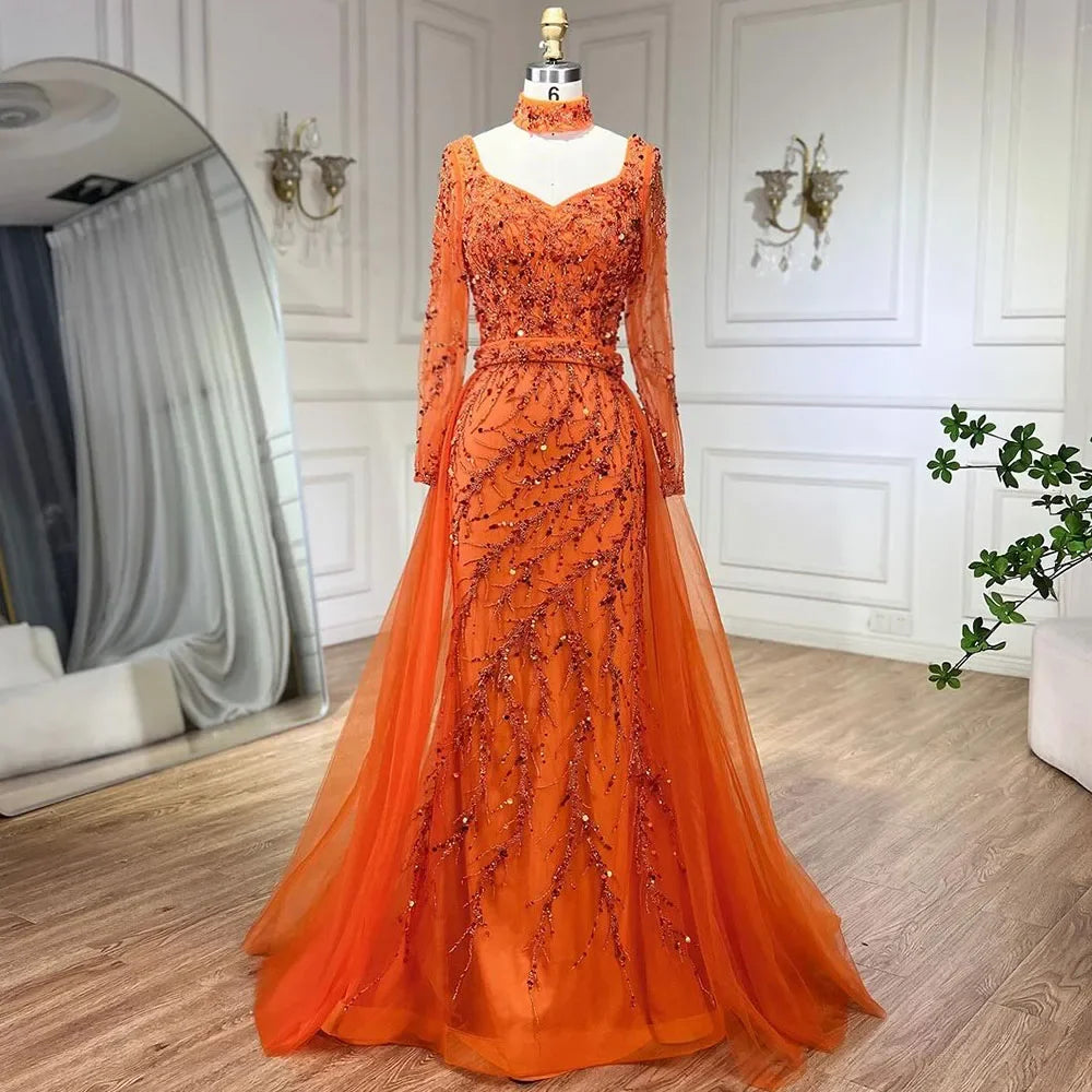 Luxury Beaded Mermaid Blue Evening Dress with Overskirt LA71653E - SERENE HILL