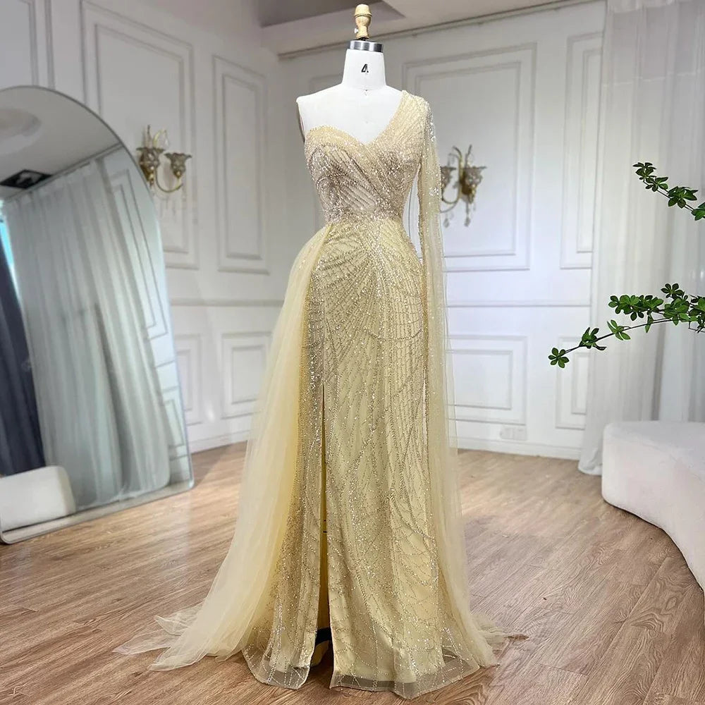 Serene Hill Arabian Blue Elegant Mermaid Evening Dress with Beaded Skirt - Luxury Ladies Wedding Party Dress 2025 LA72174 - SERENE HILL