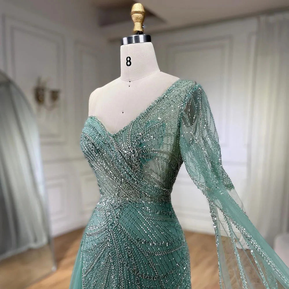 Serene Hill Arabian Blue Elegant Mermaid Evening Dress with Beaded Skirt - Luxury Ladies Wedding Party Dress 2025 LA72174 - SERENE HILL