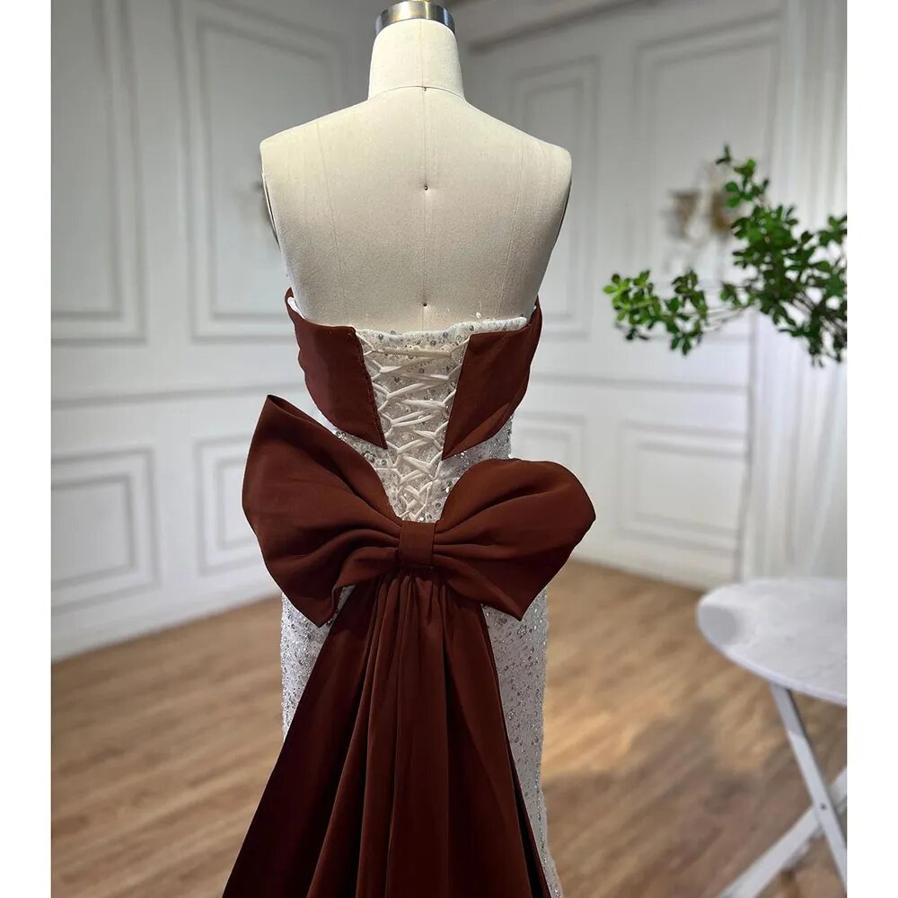Serene Hill Arabic Beige Elegant Mermaid Sexy Beaded Evening Dresses 2025 Gowns For Women Wedding Party LA72065 - SERENE HILL