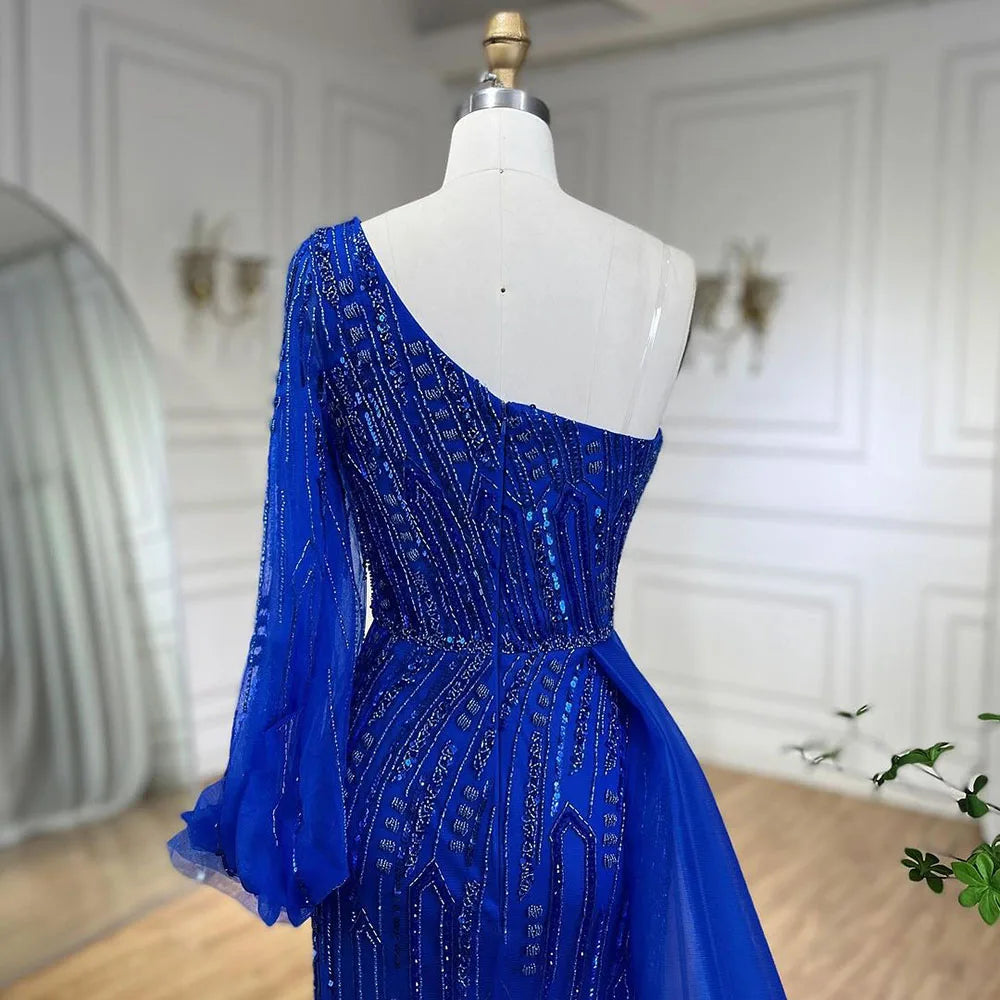 Serene Hill Arabic Blue Mermaid Evening Gown with Beaded Overskirt - Luxury Dresses for Woman&
