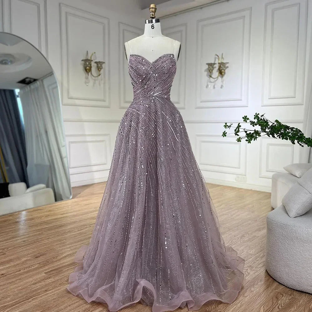 Serene Hill Arabic Caramel A Line Beaded Luxury Dubai Evening Dresses Gowns For Women Wedding Party 2025 LA72563 - SERENE HILL
