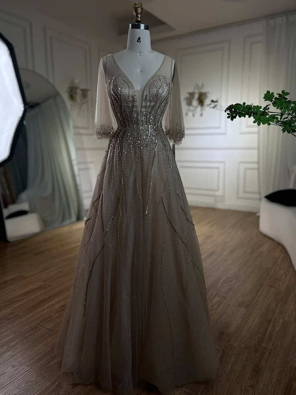 Serene Hill Arabic Caramel A Line Dubai Evening Dresses Gowns 2025 Beaded Luxury For Women Wedding Party LA72252 - SERENE HILL