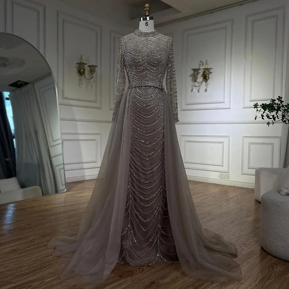 Serene Hill Arabic Caramel Beaded Overskirt Dubai Mermaid Evening Gown Luxury Dresses for Woman&