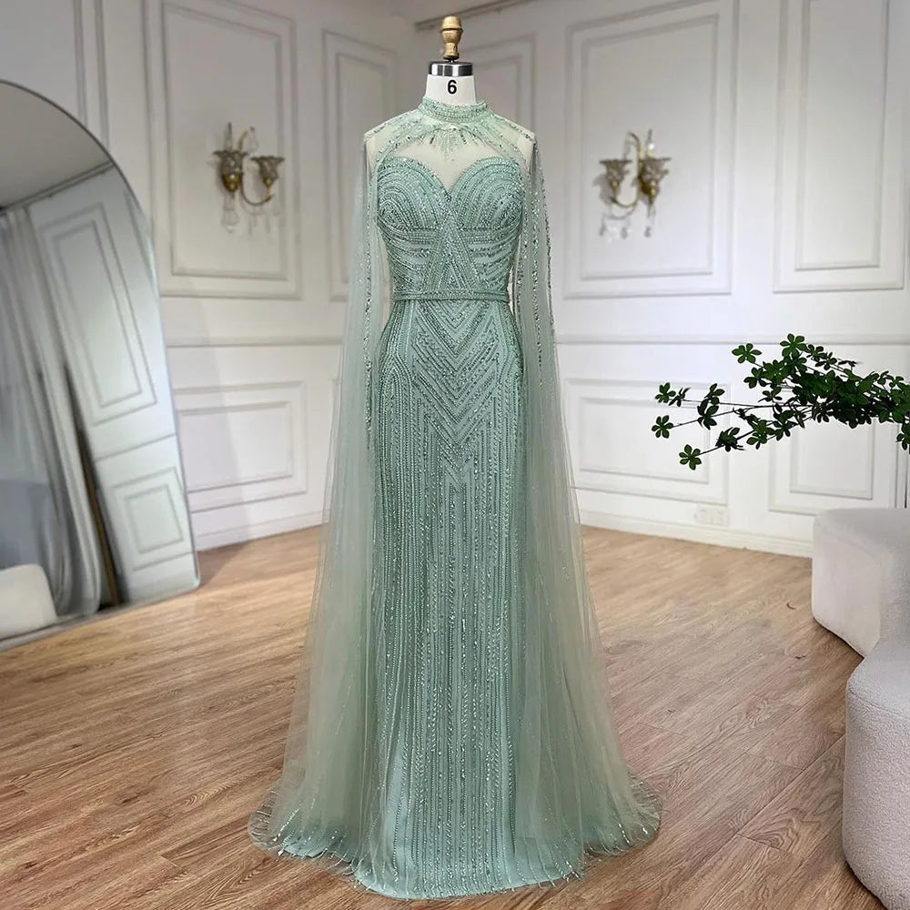 Luxury Nude Mermaid Evening Dress with Cape Sleeve LA72233A - SERENE HILL