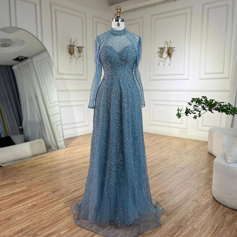 Serene Hill Arabic Nude Mermaid Beaded Tassel Evening Dresses Luxury Gowns 2025 for Women&