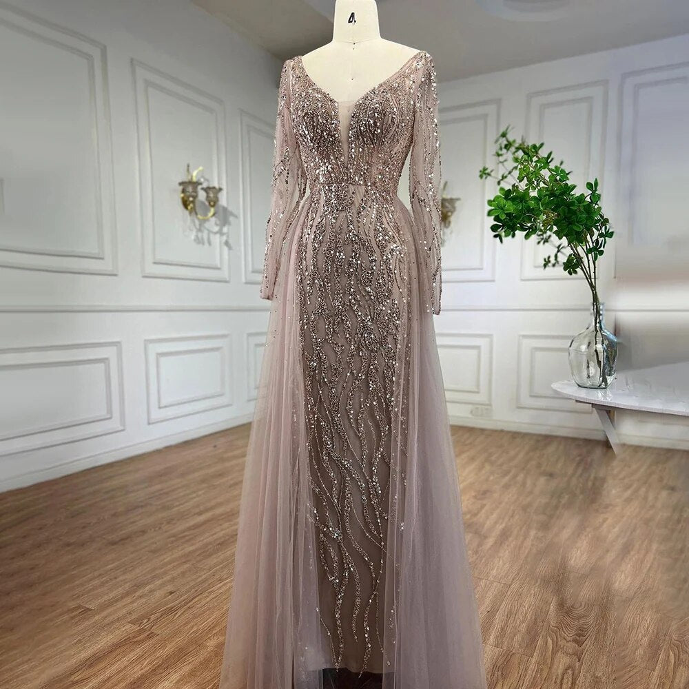 Lilac Mermaid Evening Dresses Luxury Dubai Long Sleeves LA71629A - SERENE HILL